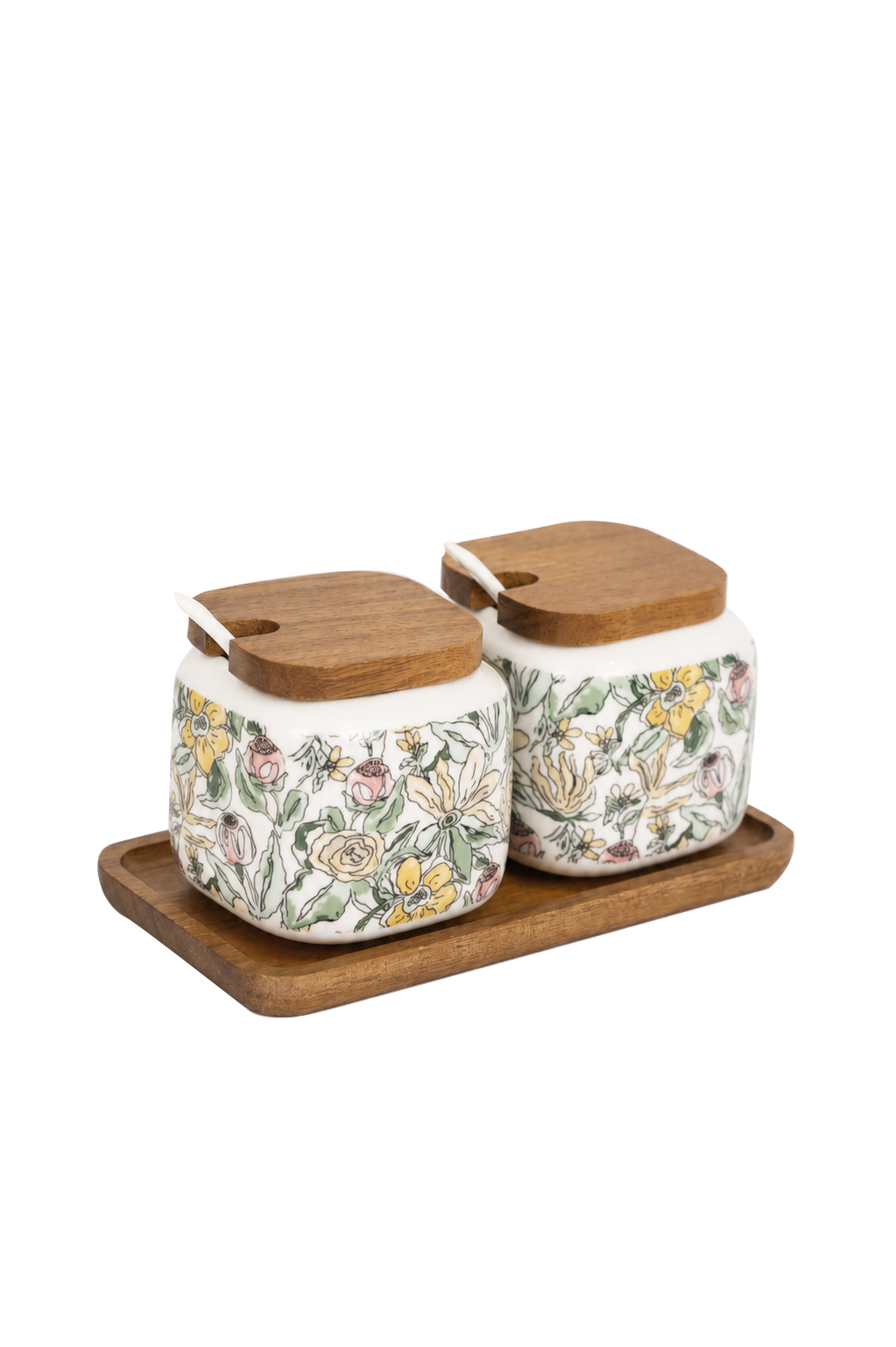 Terracera English Garden Floral two-jar spice set with wooden tray