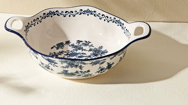Palais Blue Floral Porcelain — Handled Bowl — Blue Floral
